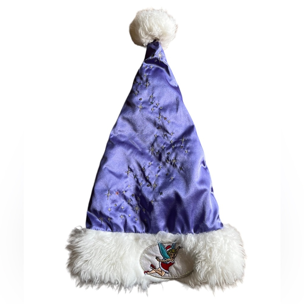 DISNEYLAND Tinkerbell Holiday Santa Hat Bling Adjustable Satin Sparkle Lavender